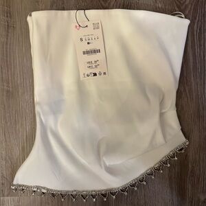 White Strapless Top with Beaded Hem